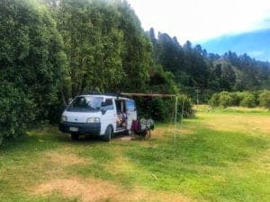 A photo of my campervan parked up at a camping ground a popular option for accommodation in Marlborough Sounds