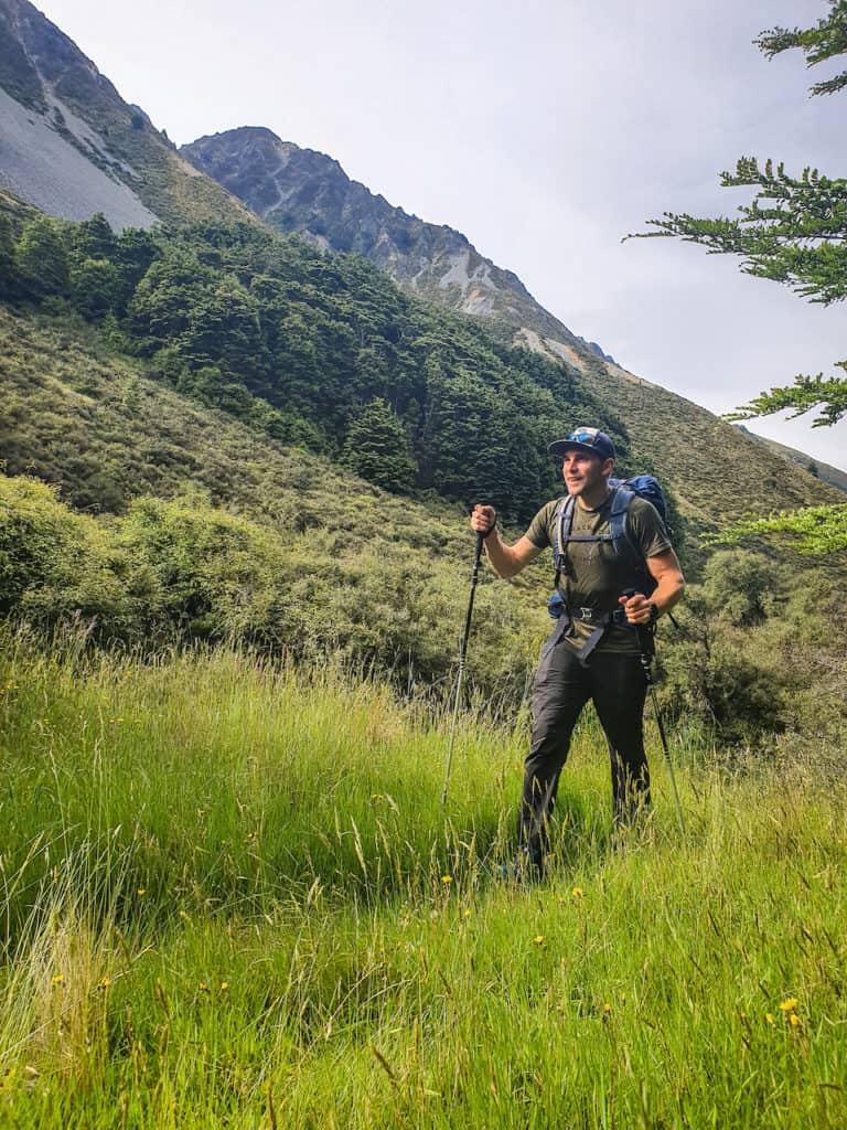 This photo shows how you walk with hiking poles.