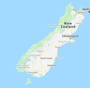 Screen shot of a map of New Zealand South Island from Google maps