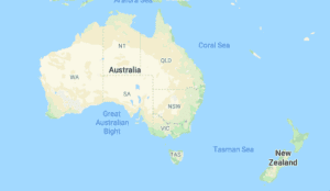 Screen shot of a map of New Zealand and Australia from Google maps