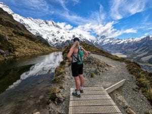 A photo of me standing at the top of Sealy tarns in the Canterbury region New Zealand.